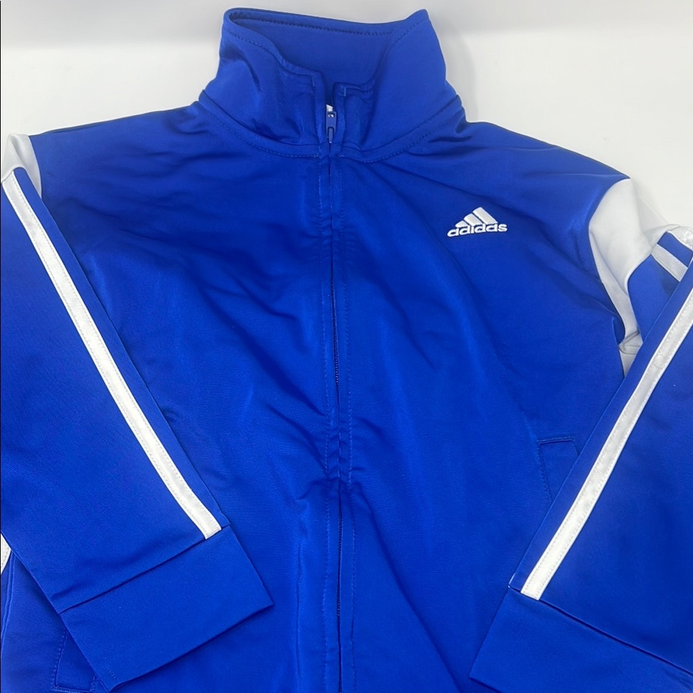 Adidas Blue and White Track Jacket and pant with Classic Stripes kids size 6 EUC